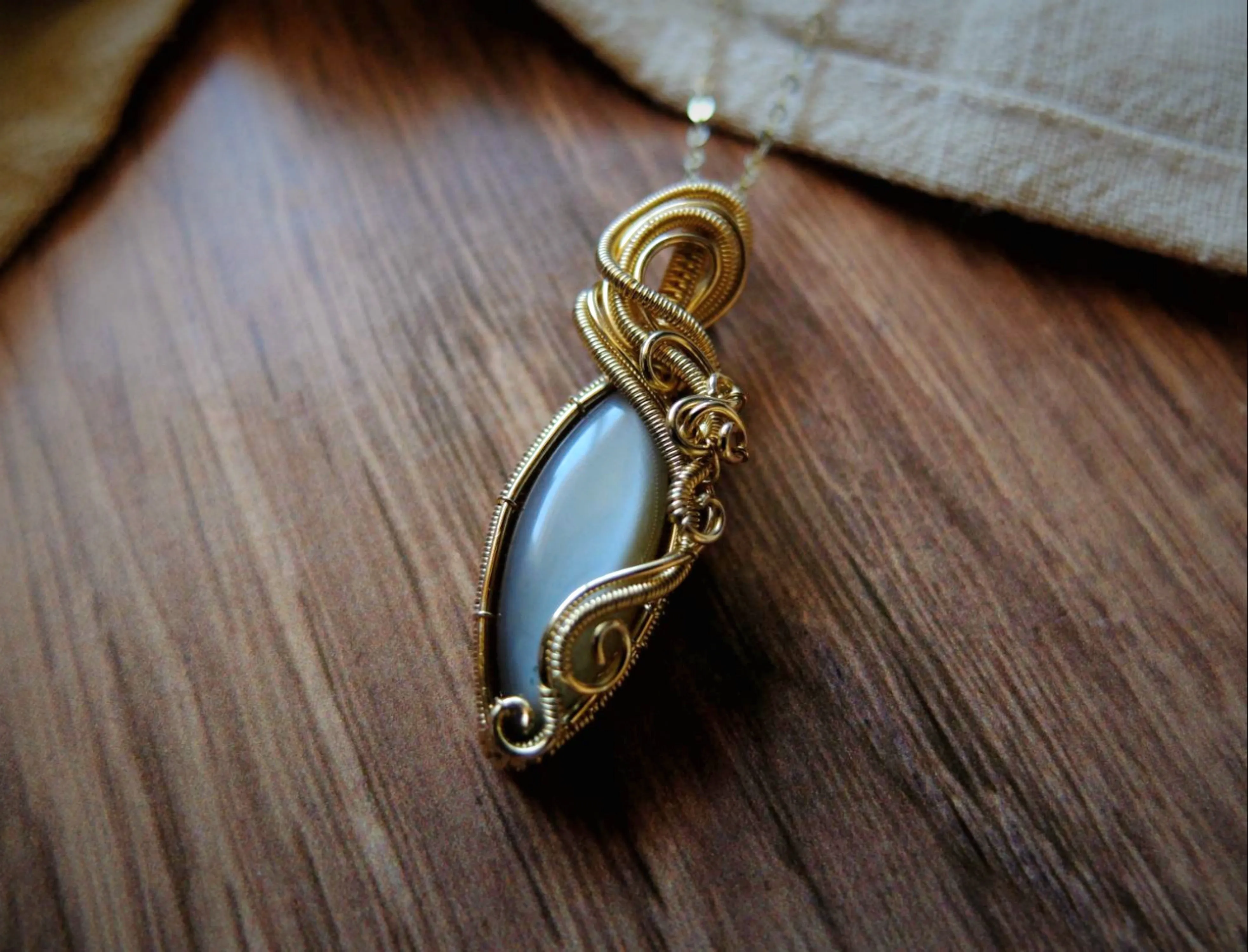 Silky Grey Moonstone Pendant in 14K Gold-Fill