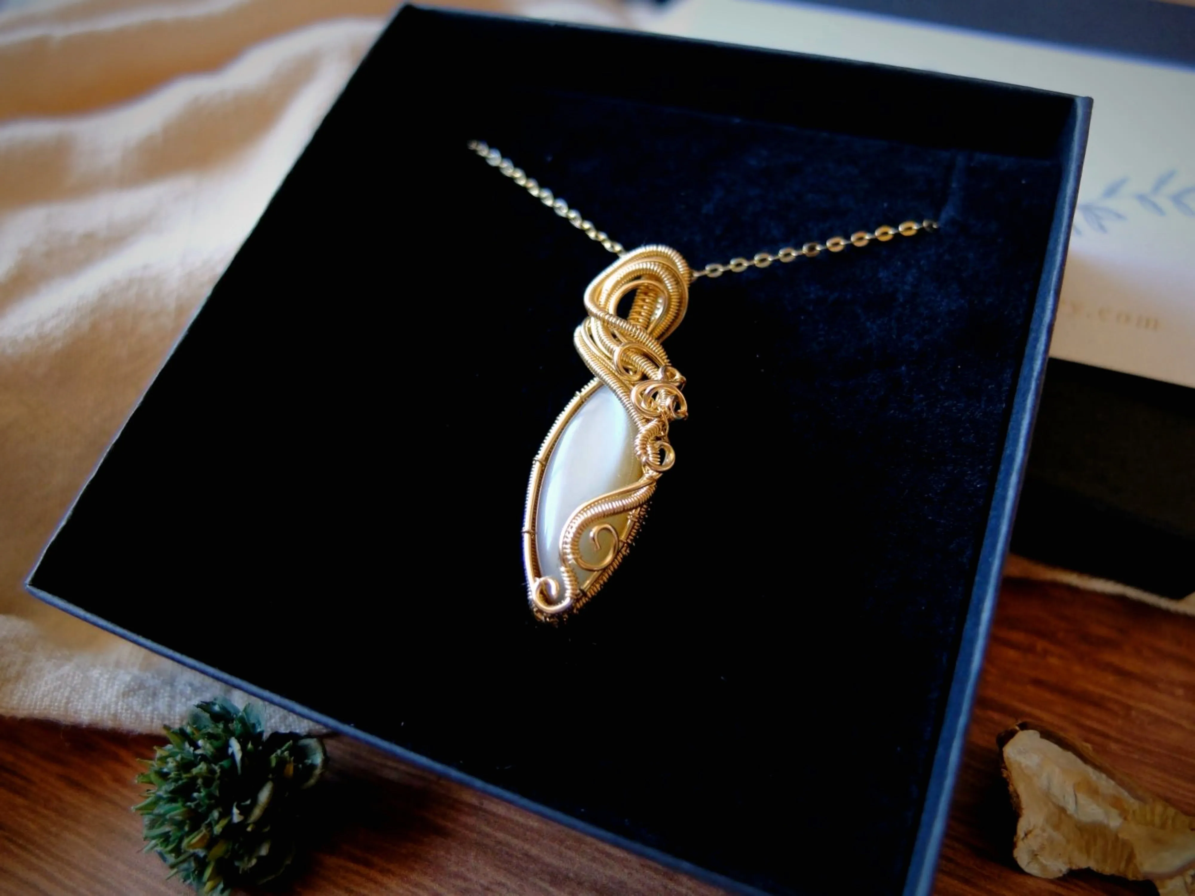Silky Grey Moonstone Pendant in 14K Gold-Fill