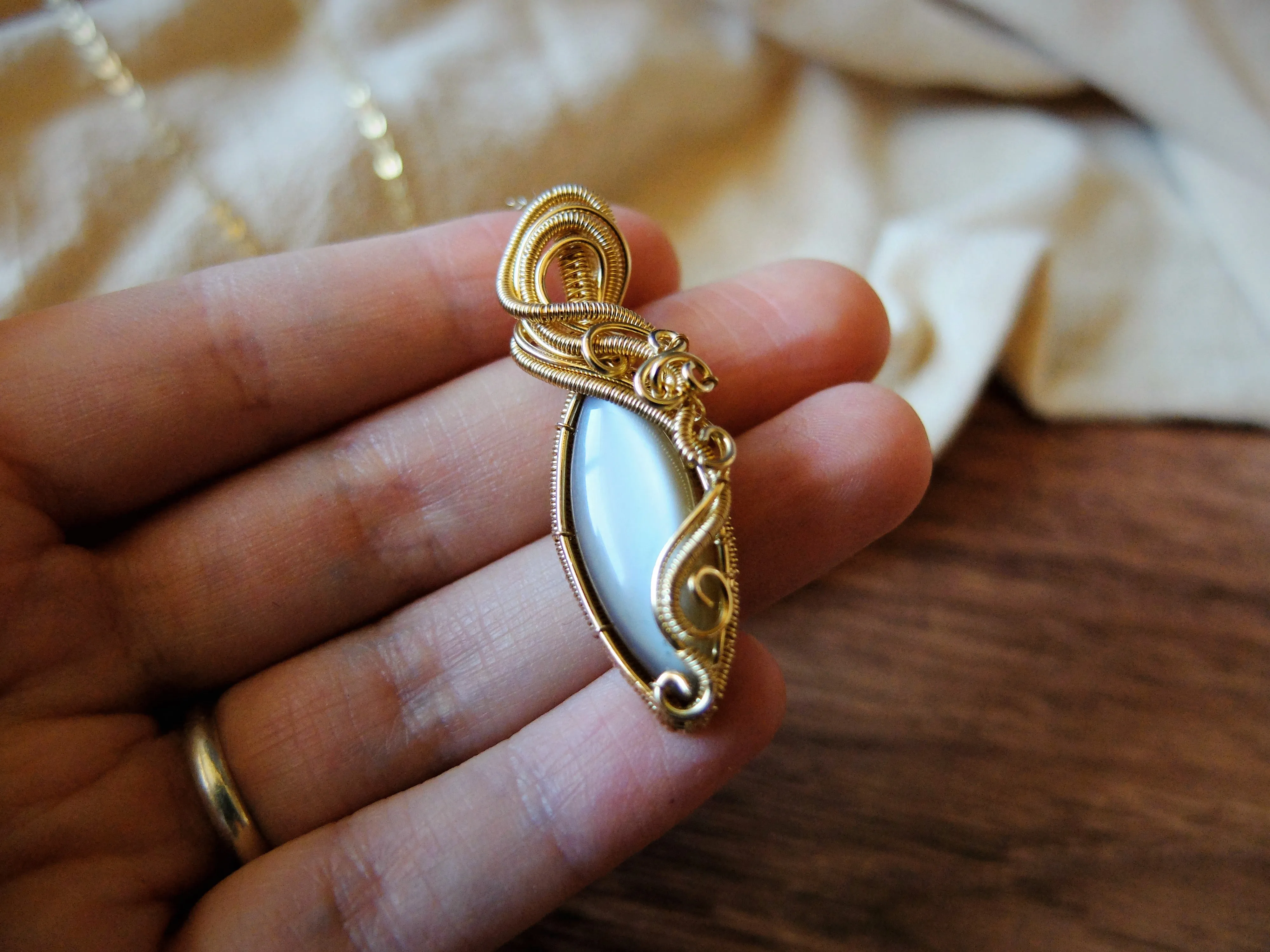 Silky Grey Moonstone Pendant in 14K Gold-Fill