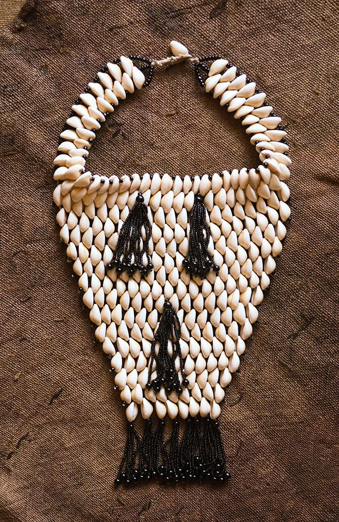 Statement Beaded African, Cowrie Shell Jewelry Necklace