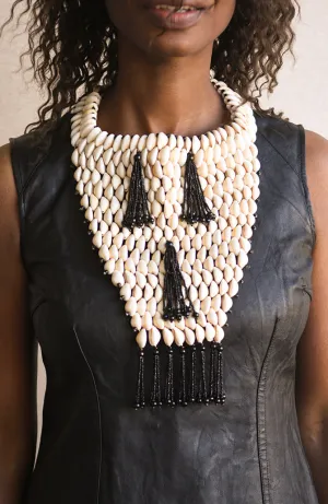 Statement Beaded African, Cowrie Shell Jewelry Necklace
