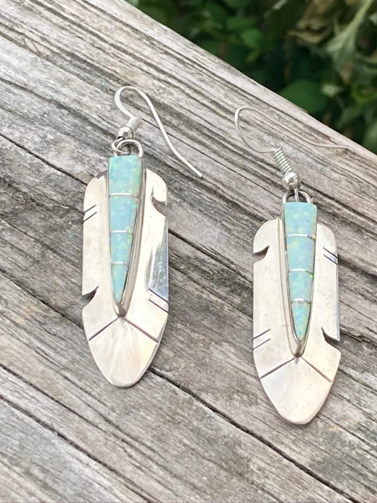 Sterling silver, Turquoise or Opal feather earrings.
