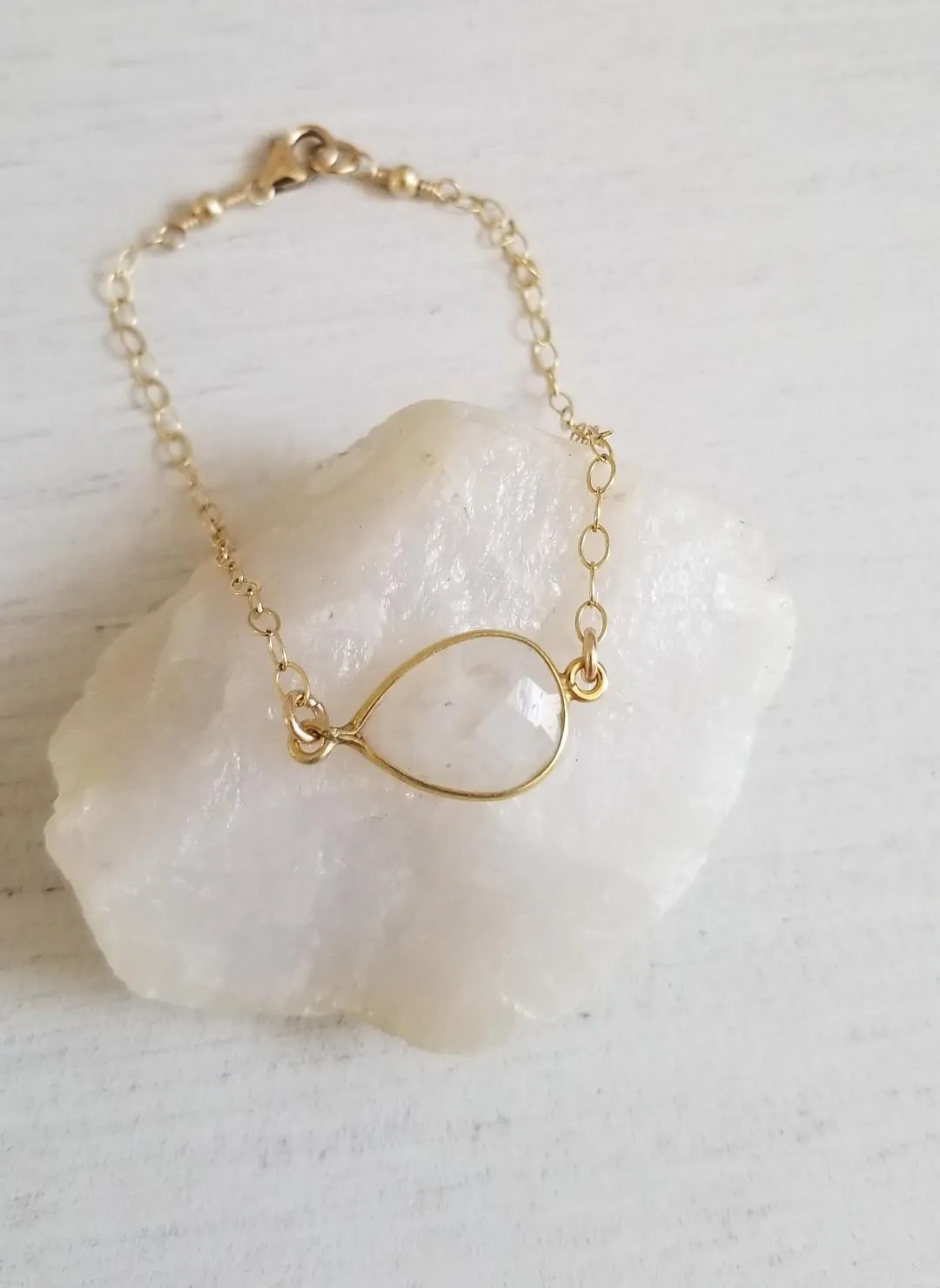 Thin Gold Moonstone Bracelet, Layering Bracelet
