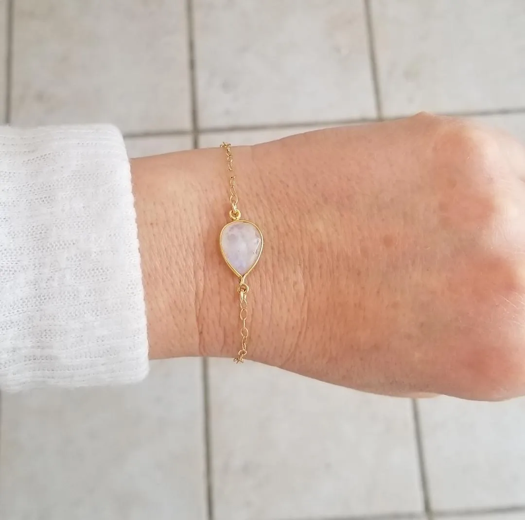 Thin Gold Moonstone Bracelet, Layering Bracelet