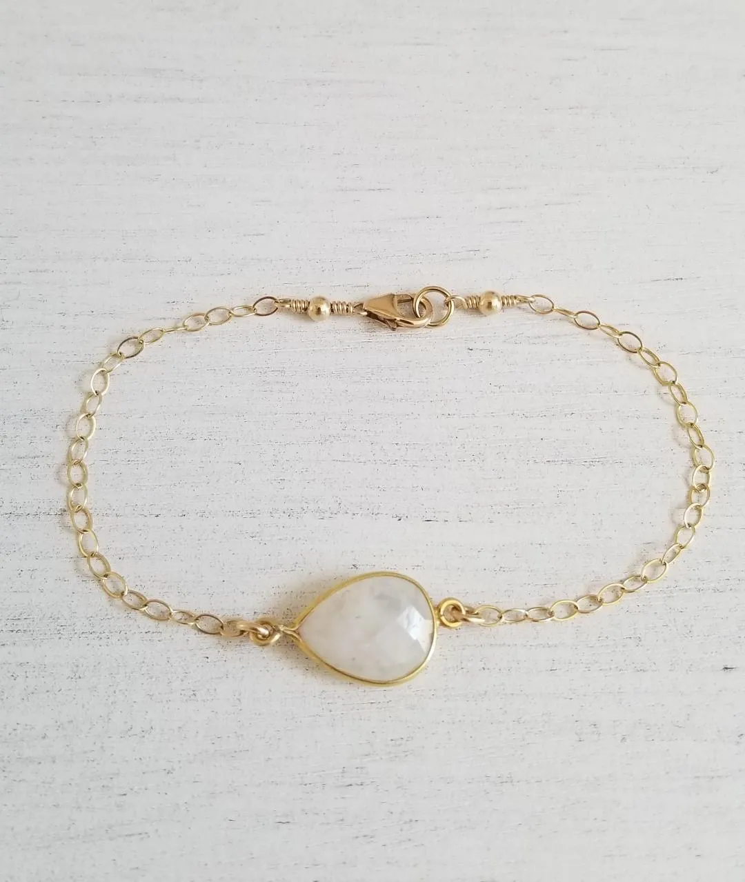 Thin Gold Moonstone Bracelet, Layering Bracelet