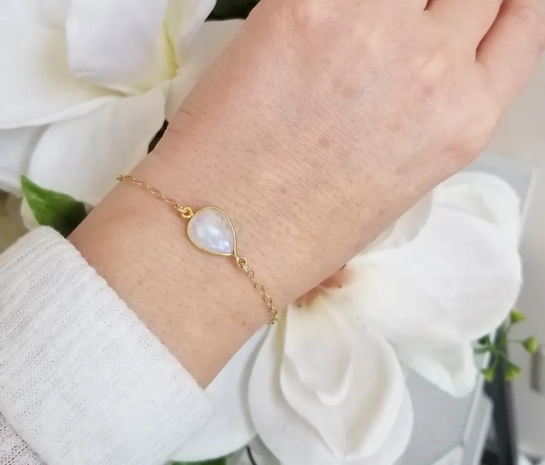 Thin Gold Moonstone Bracelet, Layering Bracelet