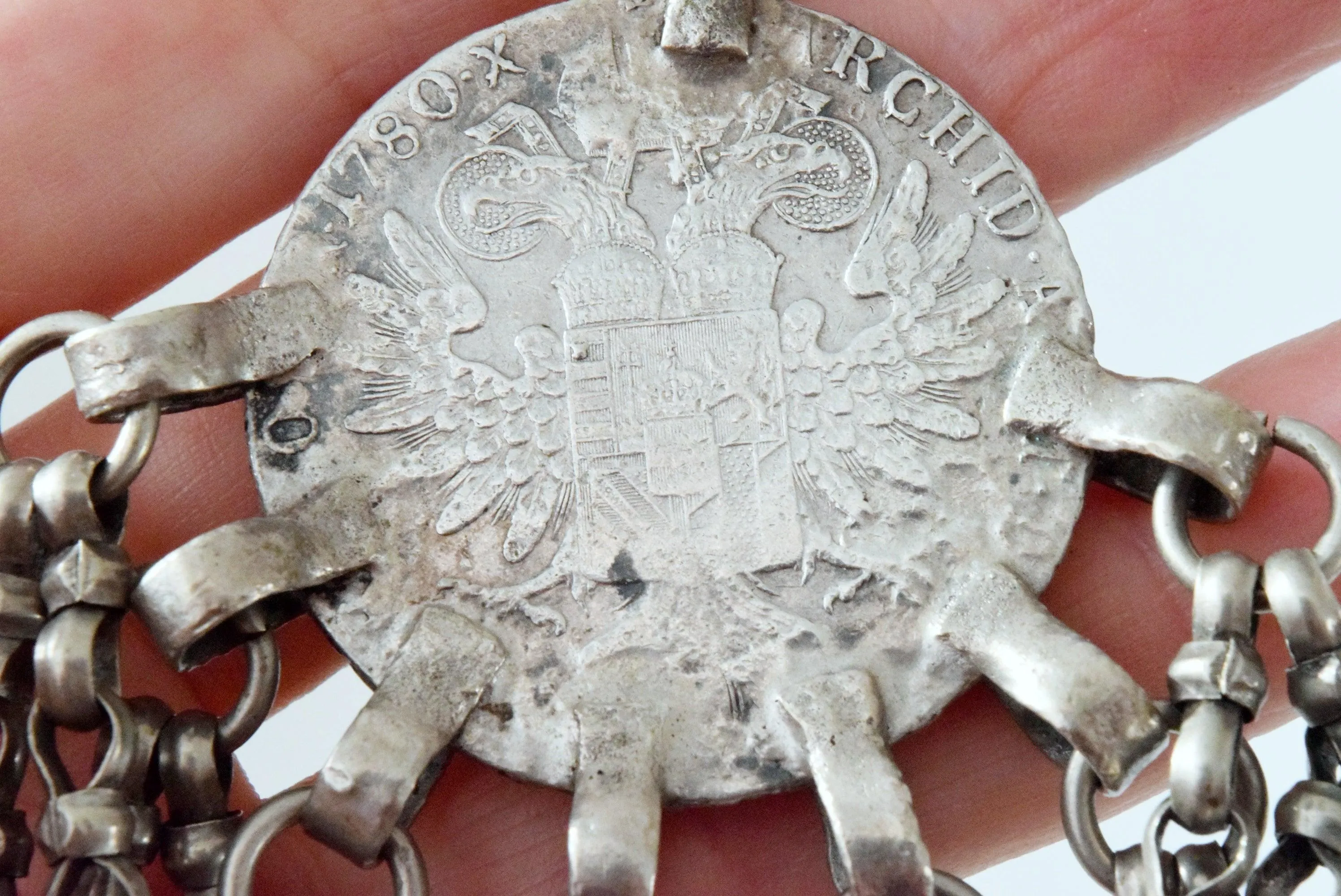 Vintage Silver Bedouin Pendant with Maria Theresa Thaler Coin