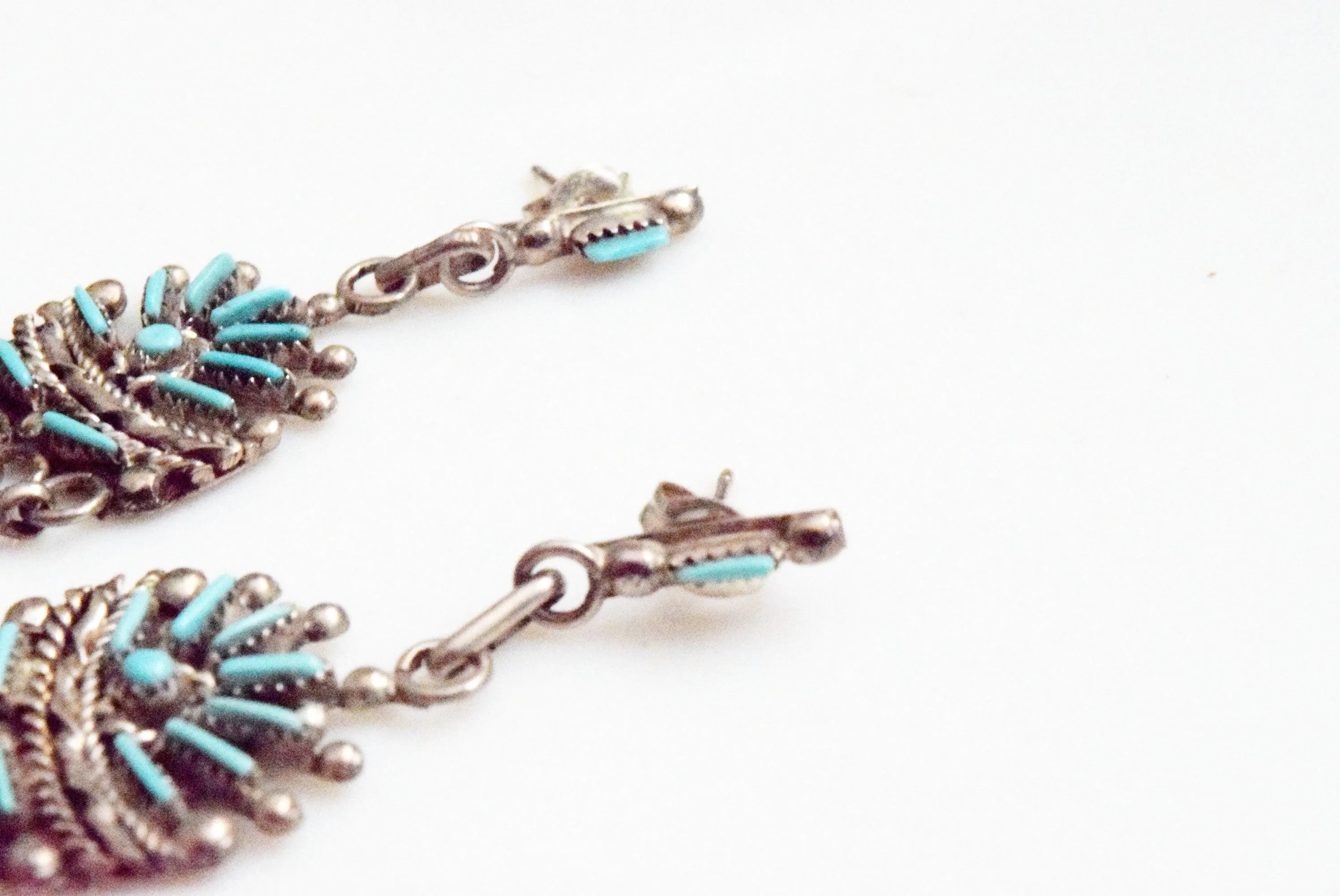Vintage Zuni Silver and Turquoise Dangle Earrings